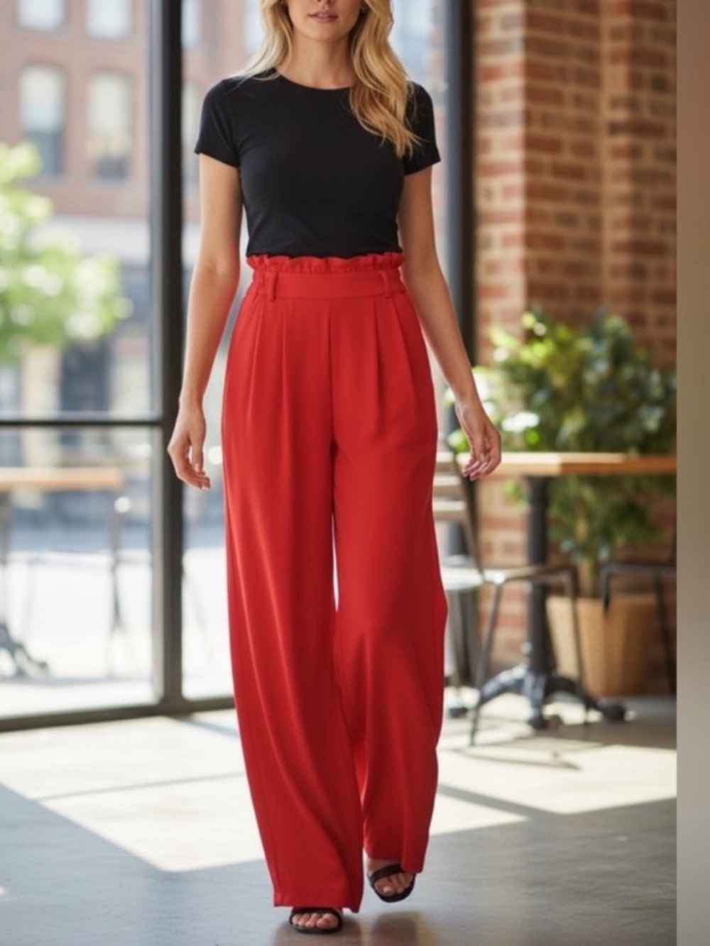 NEW•XL-2X•Creme De La Creme Lorena Wide Leg Lipstick Red Pants